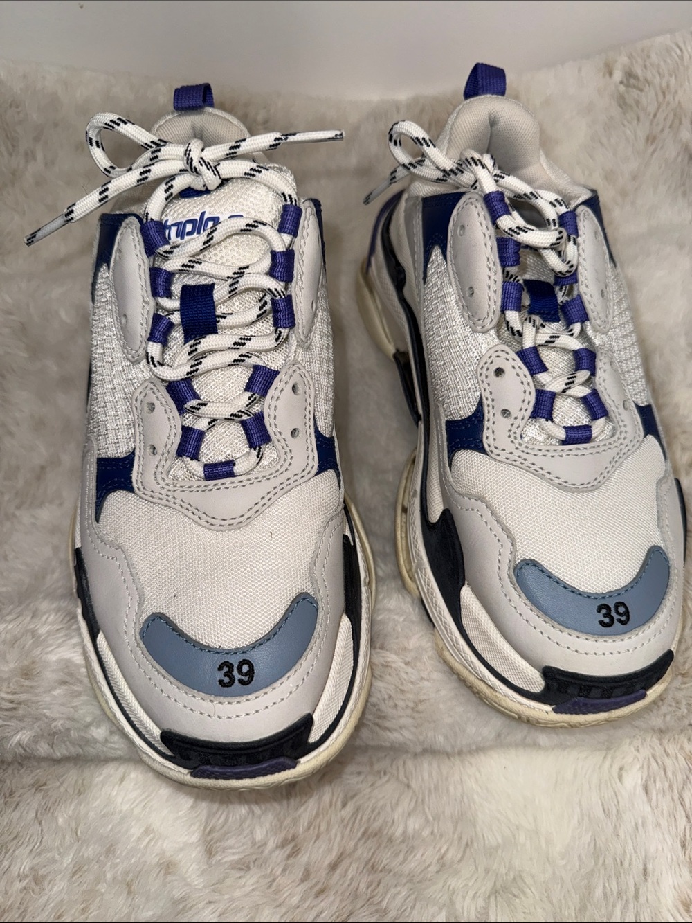 Balenciaga White, Blue & Gray Kids Layered Chunky Sneakers